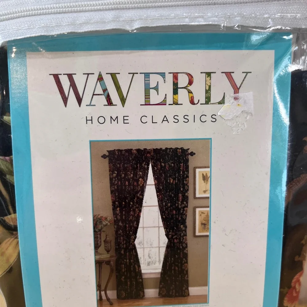 Waverly Felicite Noir Rod Pocket Curtain Panel 50x84 Vtg Floral Black Cotton